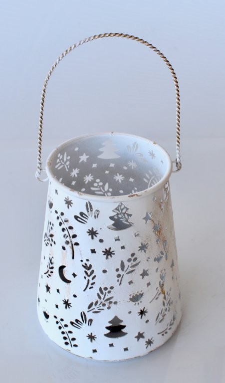 White Metal Lantern With Glass